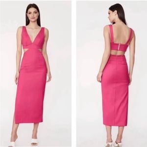 Bardot Bianca Cut Out Midi Dress In Fuschia